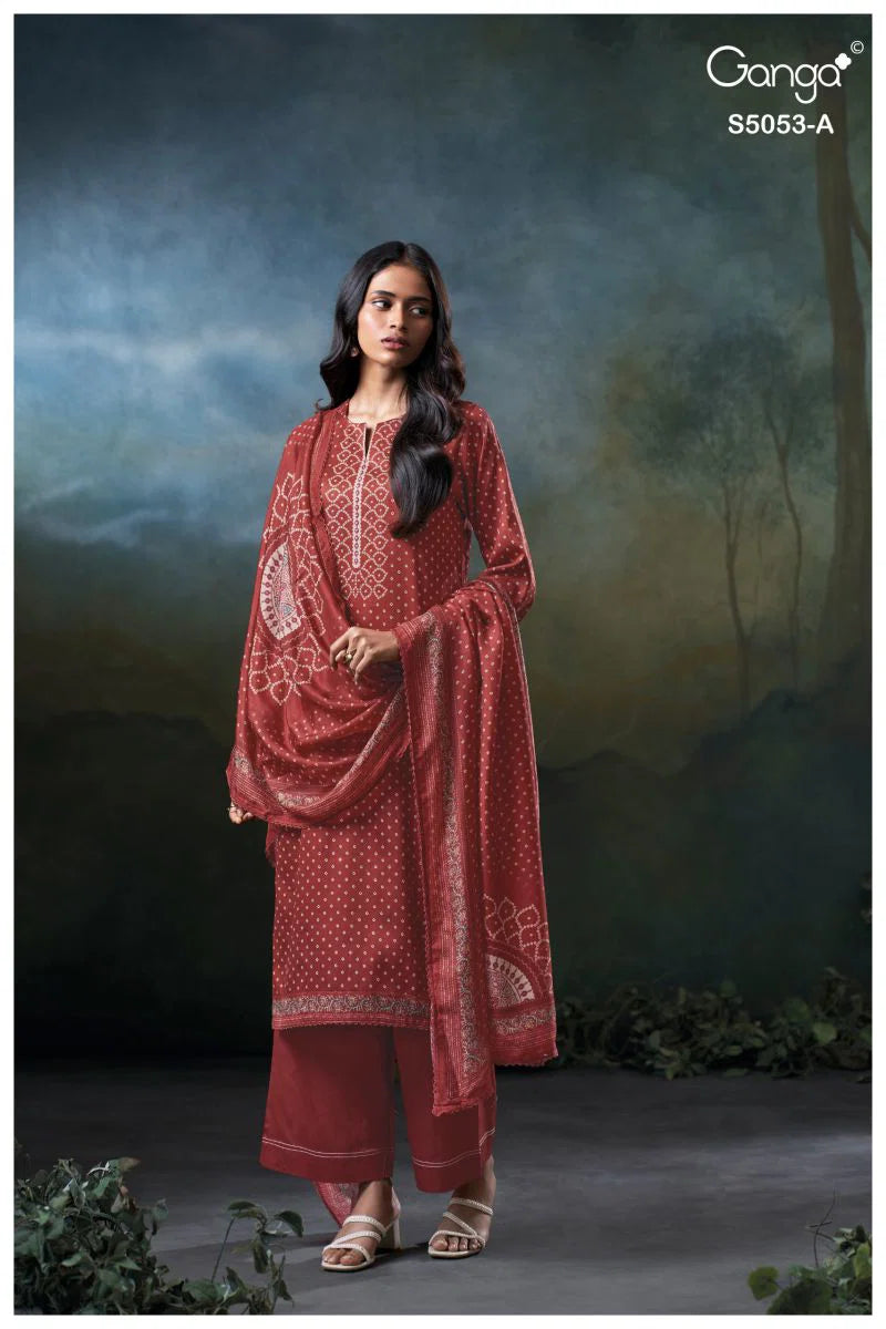 Ganga Diantha 5053 Cotton Satin Printed Handwork Salwar Kameez