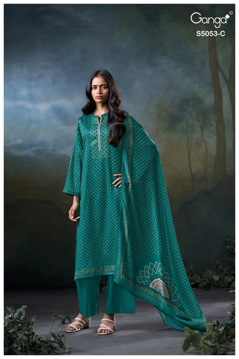 Ganga Diantha 5053 Cotton Satin Printed Handwork Salwar Kameez