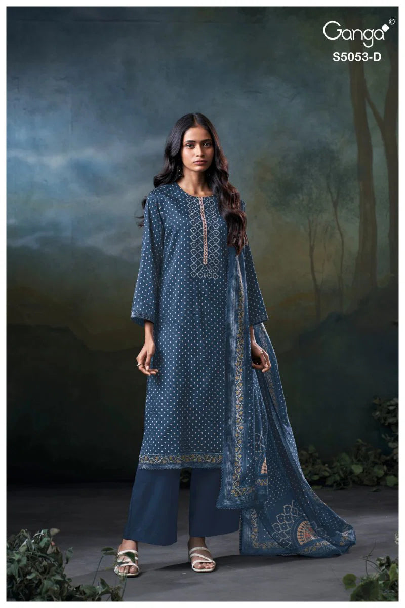 Ganga Diantha 5053 Cotton Satin Printed Handwork Salwar Kameez