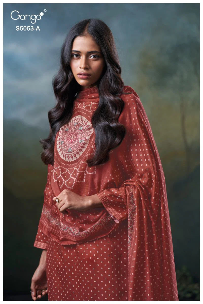 Ganga Diantha 5053 Cotton Satin Printed Handwork Salwar Kameez