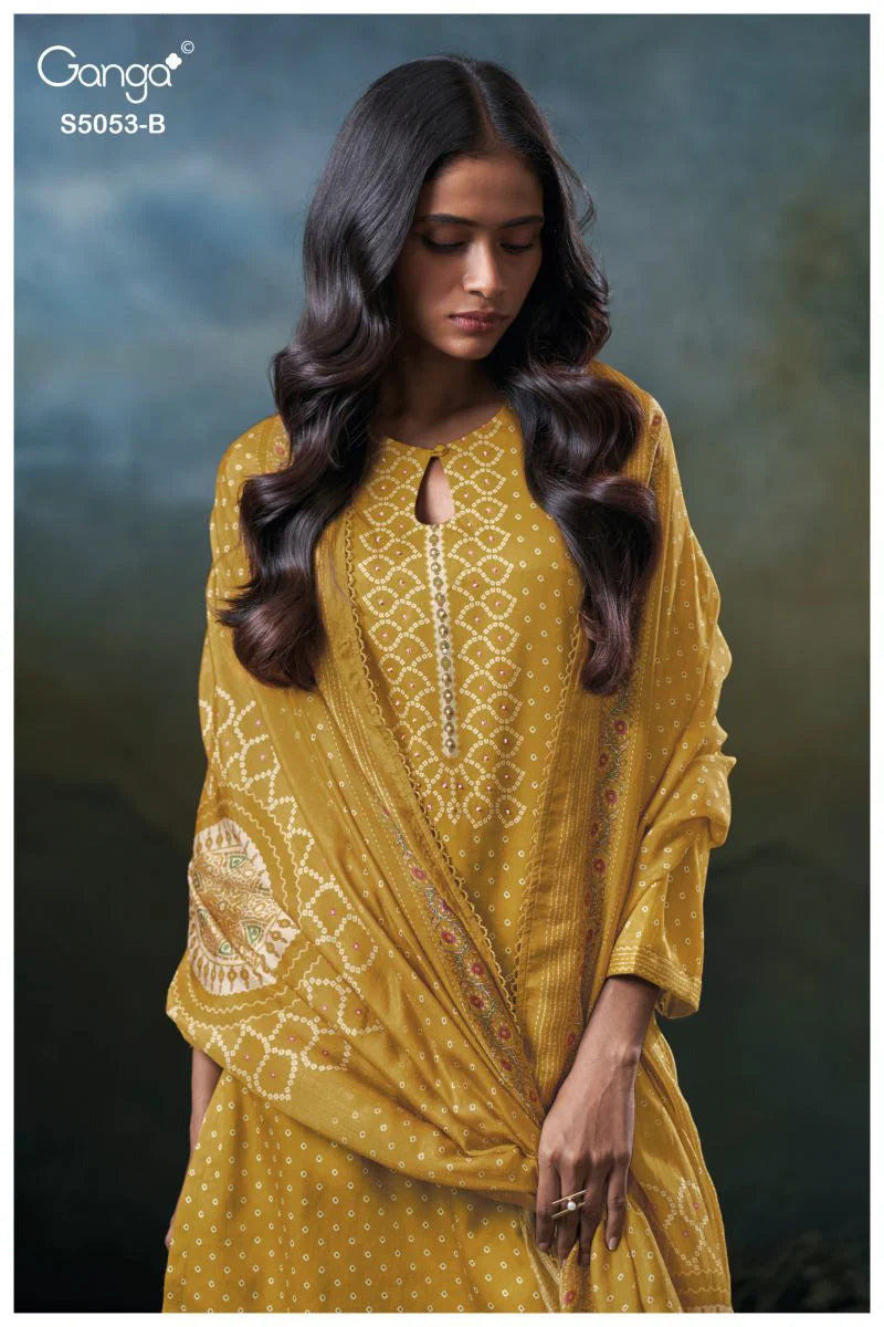 Ganga Diantha 5053 Cotton Satin Printed Handwork Salwar Kameez