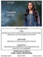 Ganga Diantha 5053 Cotton Satin Printed Handwork Salwar Kameez
