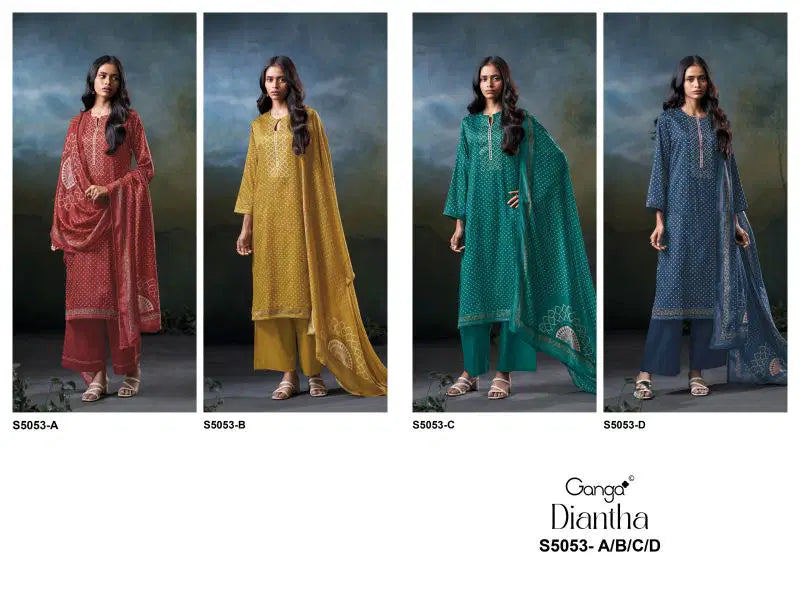 Ganga Diantha 5053 Cotton Satin Printed Handwork Salwar Kameez