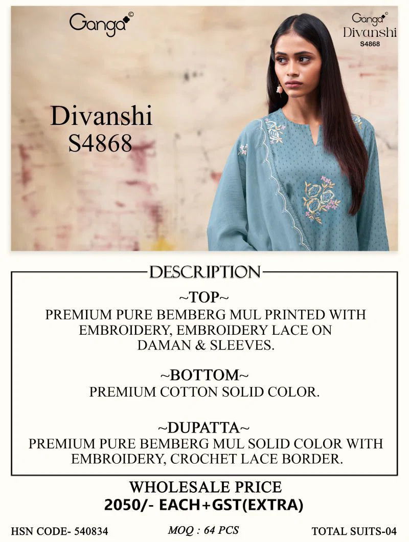 Ganga Divanshi 4868 Bemberg Embroidered Salwar Kameez