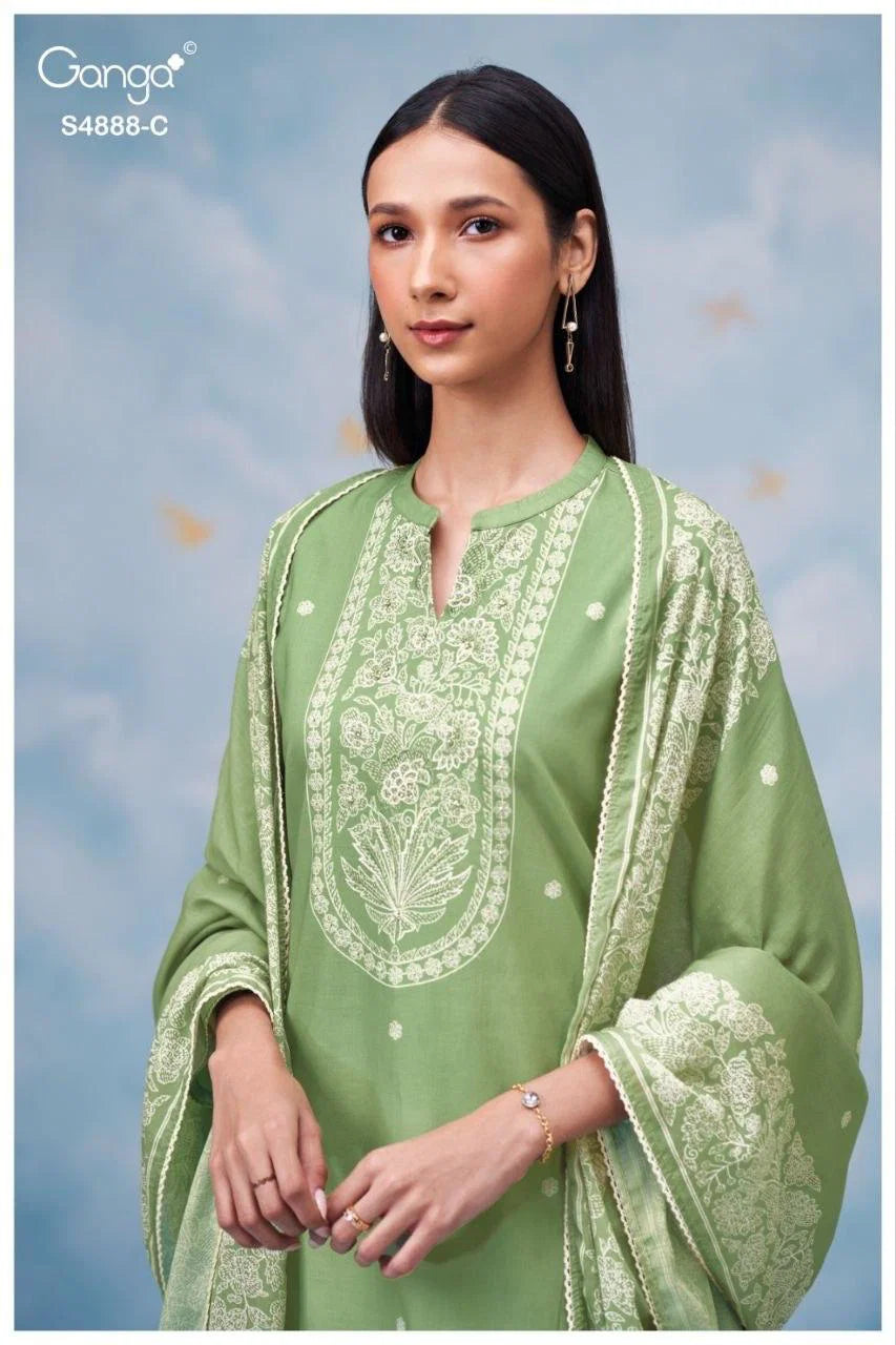 Ganga Driyara 4888 Cotton Printed Hand Embroidered Salwar Kameez