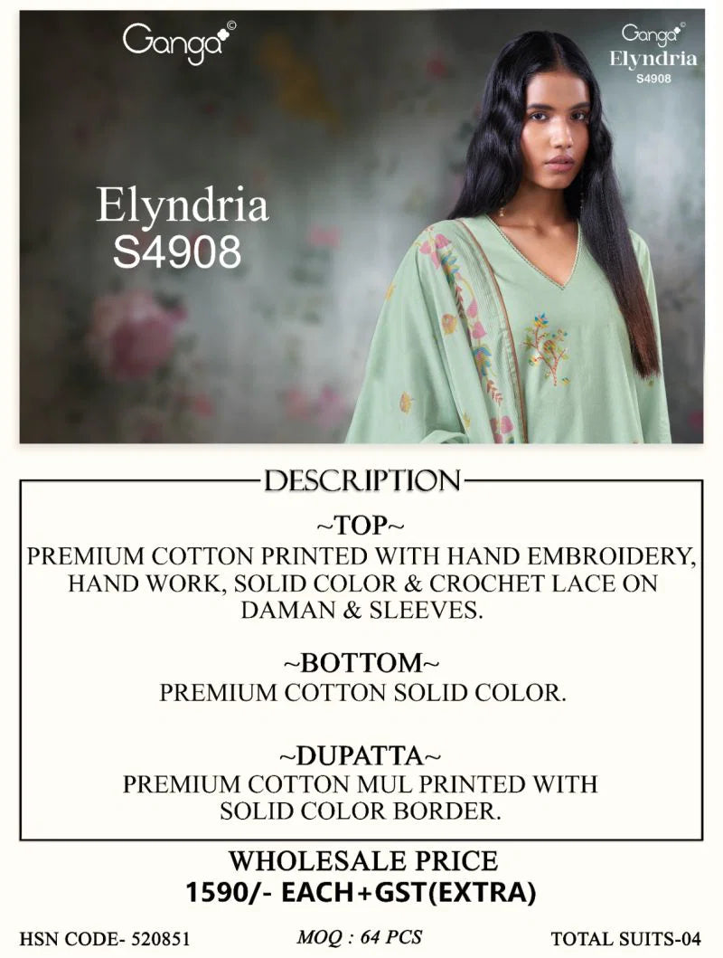 Ganga Elyndria 4908 Cotton Embroidered Salwar Kameez