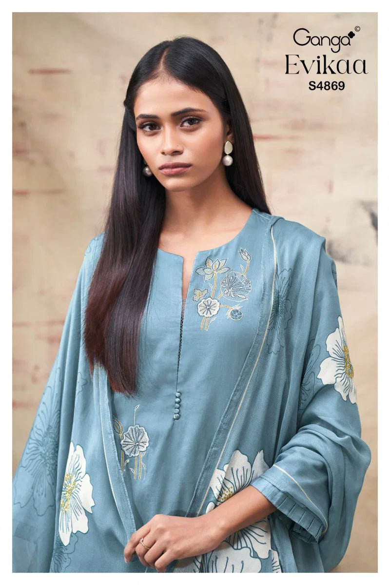 Ganga Evikaa 4869 Cotton Satin Embroidered Salwar Kameez Collection