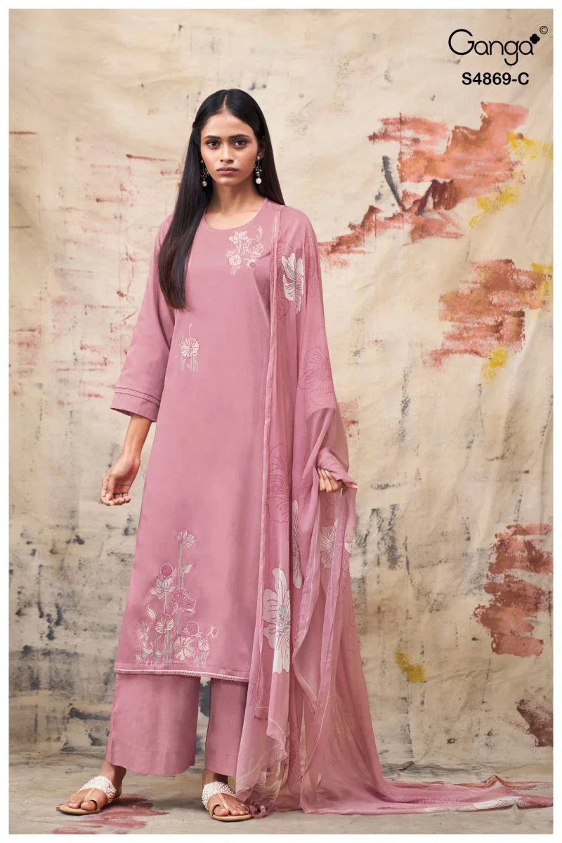 Ganga Evikaa 4869 Cotton Satin Embroidered Salwar Kameez Collection