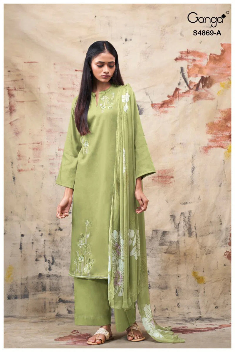 Ganga Evikaa 4869 Cotton Satin Embroidered Salwar Kameez Collection