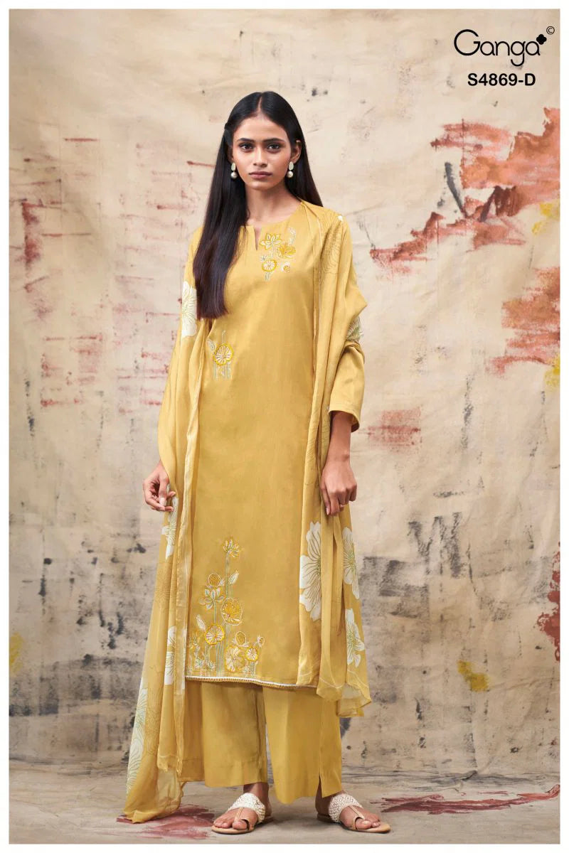 Ganga Evikaa 4869 Cotton Satin Embroidered Salwar Kameez Collection