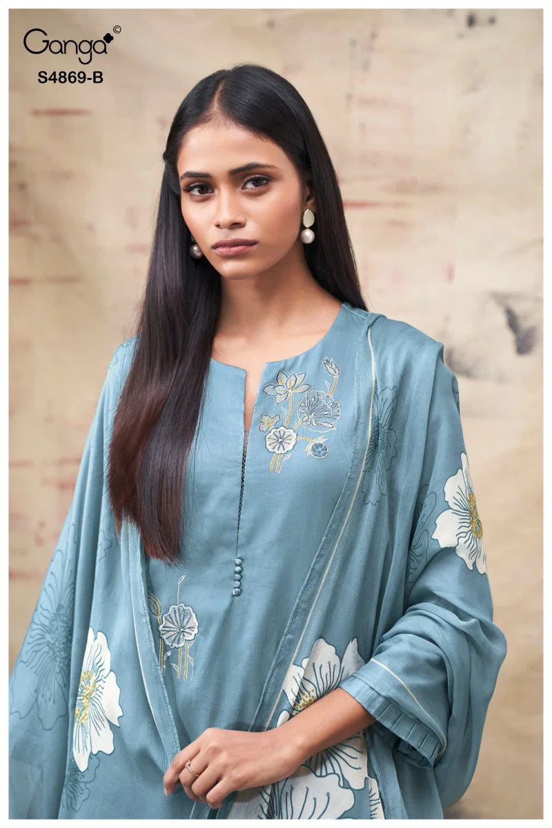 Ganga Evikaa 4869 Cotton Satin Embroidered Salwar Kameez Collection