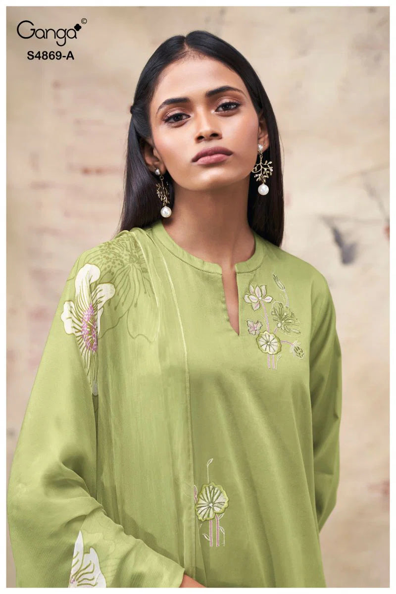 Ganga Evikaa 4869 Cotton Satin Embroidered Salwar Kameez Collection