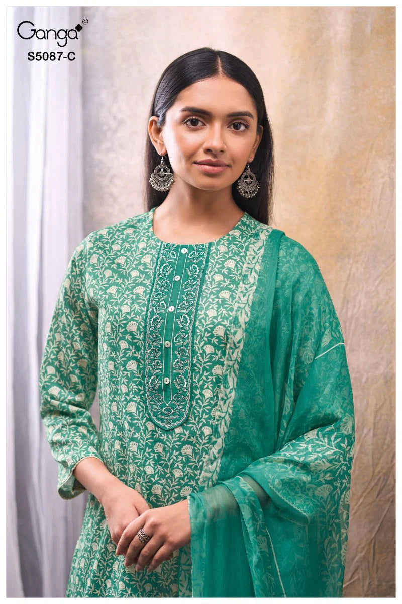 Ganga Faelyn 5087 Cotton Satin Embroidered Salwar Kameez