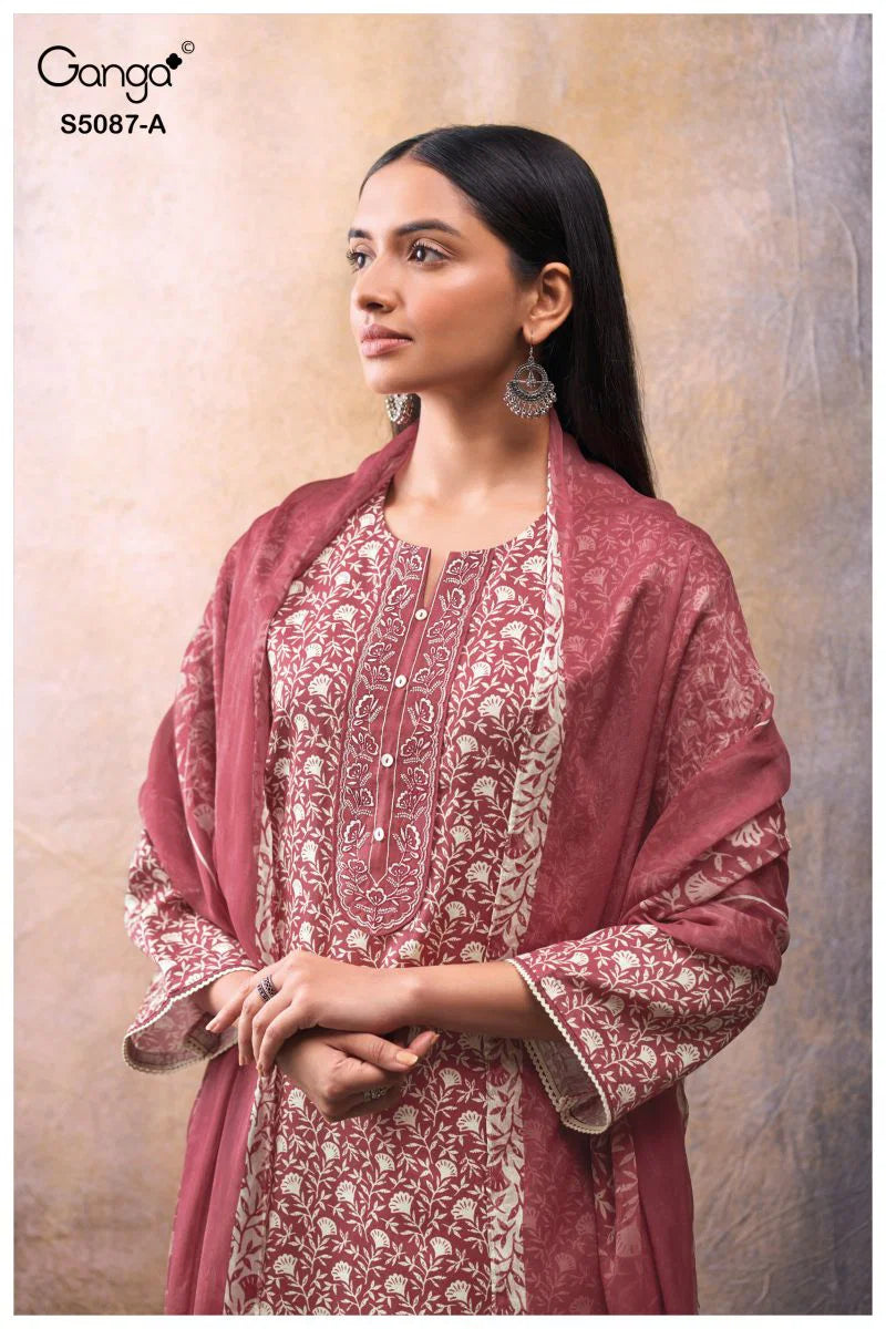 Ganga Faelyn 5087 Cotton Satin Embroidered Salwar Kameez