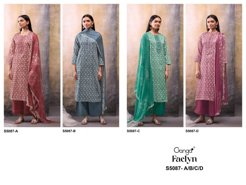 Ganga Faelyn 5087 Cotton Satin Embroidered Salwar Kameez