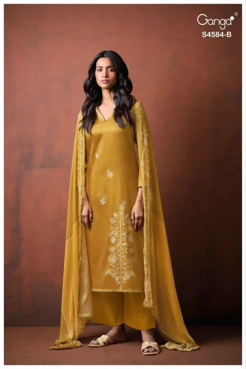 Ganga Feska 4584 Cotton Satin Handworked Salwar Kameez Collection