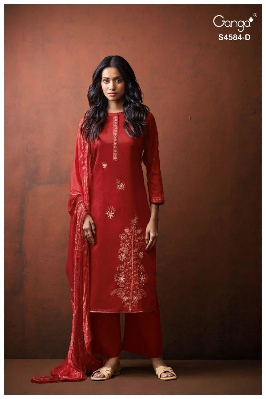 Ganga Feska 4584 Cotton Satin Handworked Salwar Kameez Collection