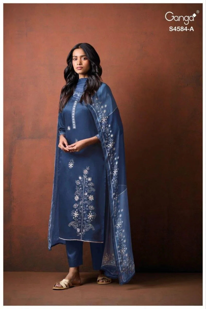Ganga Feska 4584 Cotton Satin Handworked Salwar Kameez Collection