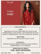 Ganga Feska 4584 Cotton Satin Handworked Salwar Kameez Collection