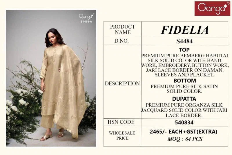Ganga Fidelia 4484 Bemberg Silk With Handwork Embroidery Dress Material