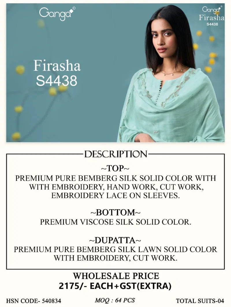 Ganga Firasha 4438 Bemberg Silk Hand Work Salwar Kameez