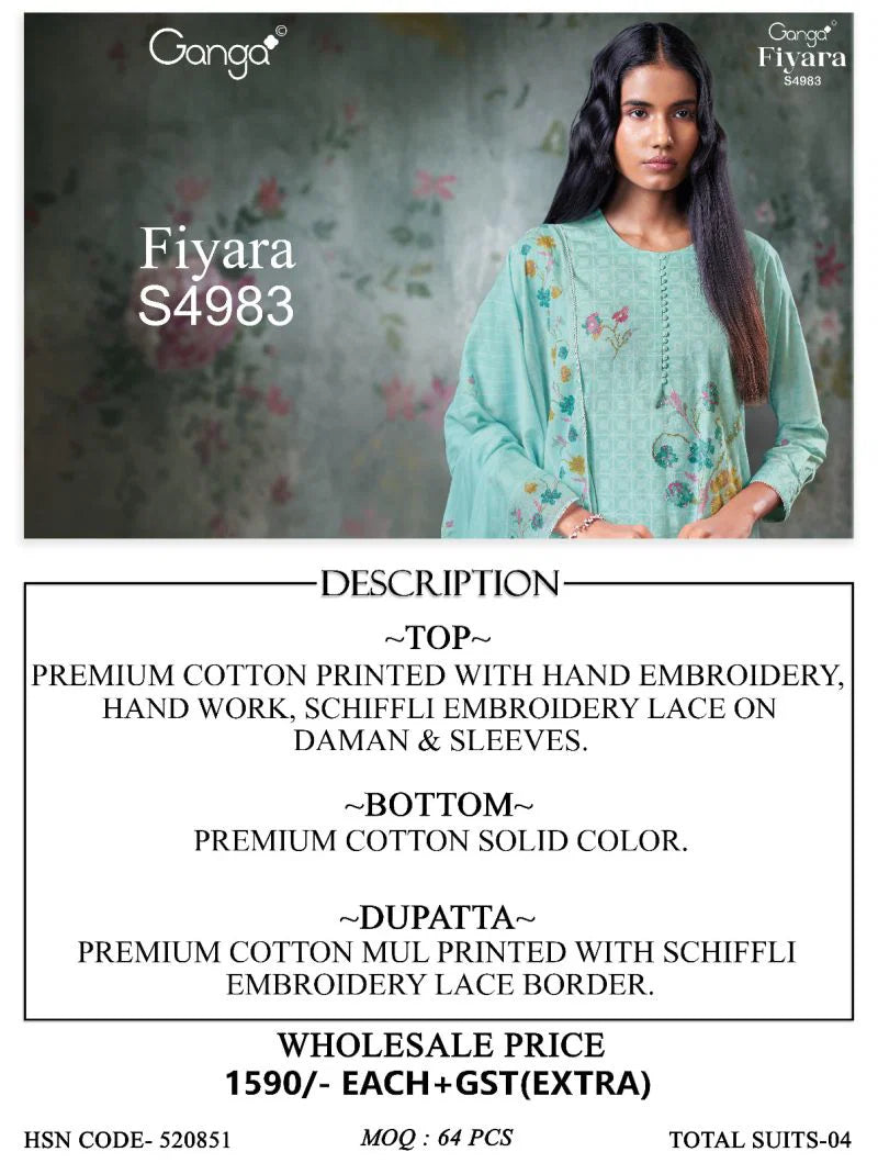 Ganga Fiyara 4983 Cotton Embroidered Salwar Kameez