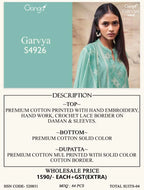 Ganga Garvya 4926 Cotton Printed With Hand Embroidered Salwar Kameez Collection