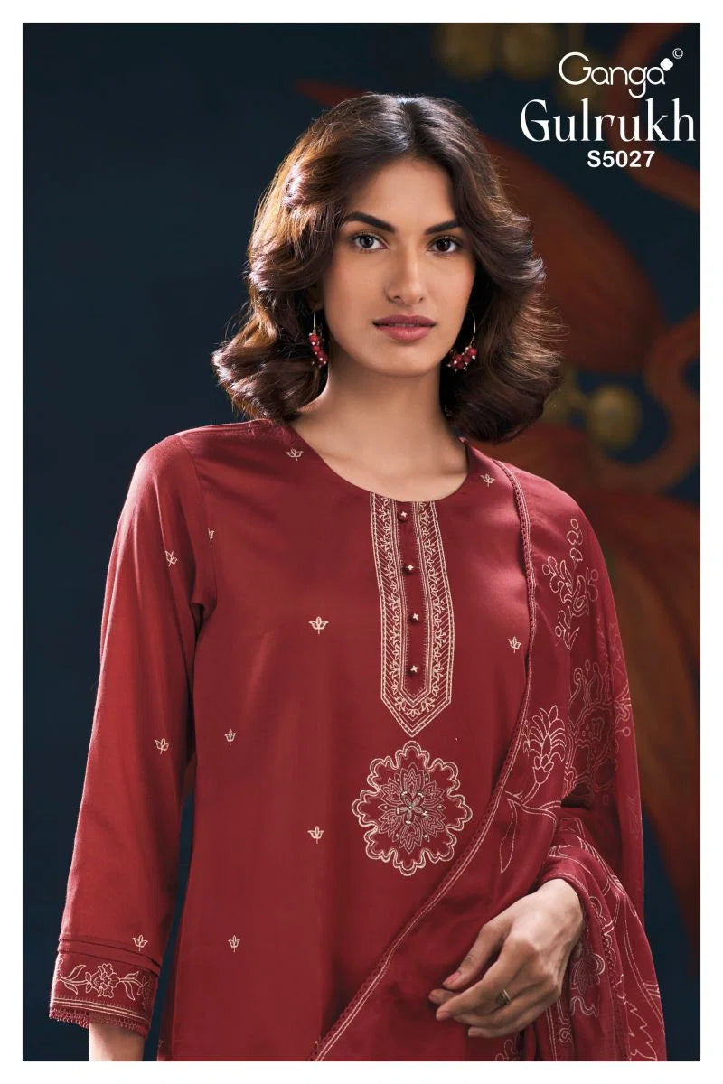Ganga Gulrukh 5027 Cotton Satin Printed Handwork Salwar Kameez