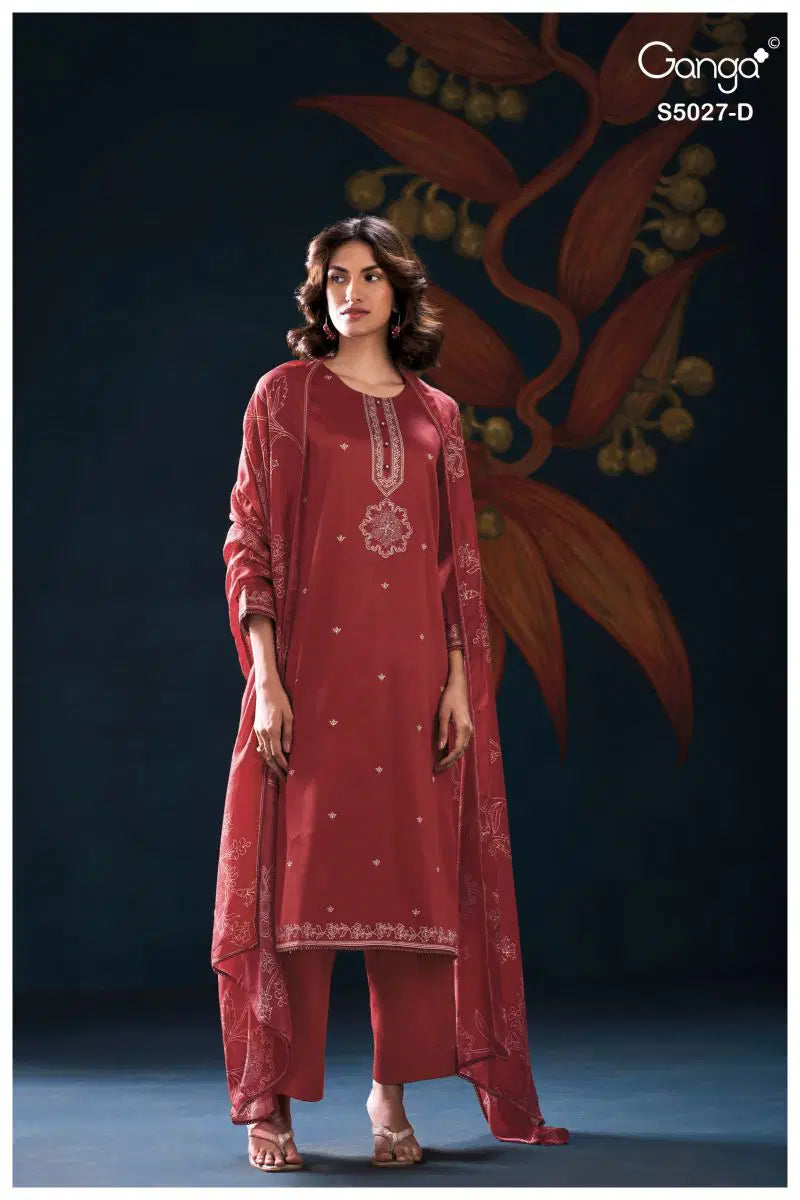 Ganga Gulrukh 5027 Cotton Satin Printed Handwork Salwar Kameez