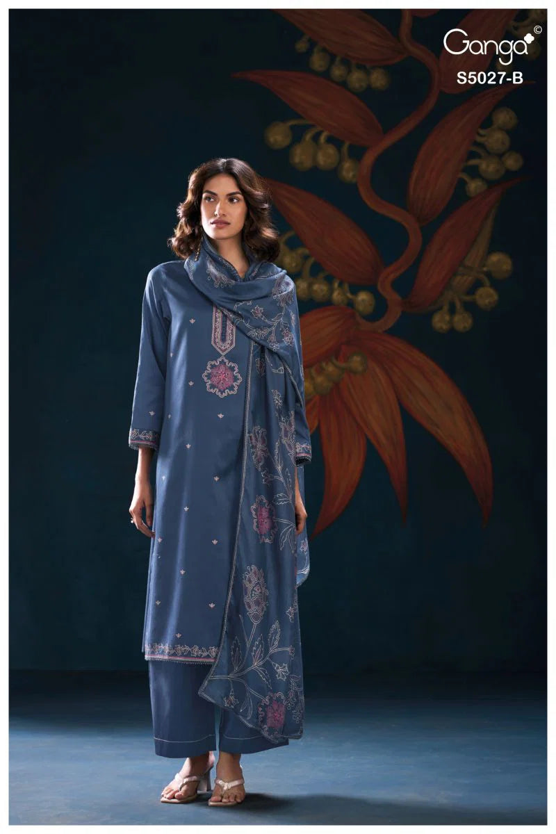 Ganga Gulrukh 5027 Cotton Satin Printed Handwork Salwar Kameez