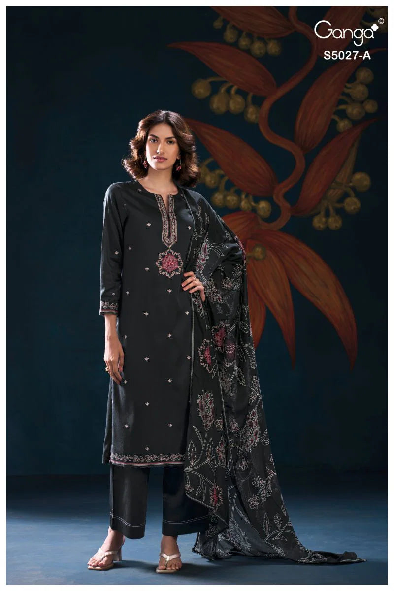 Ganga Gulrukh 5027 Cotton Satin Printed Handwork Salwar Kameez