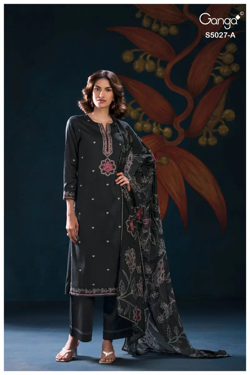 Ganga Gulrukh 5027 Cotton Satin Printed Handwork Salwar Kameez