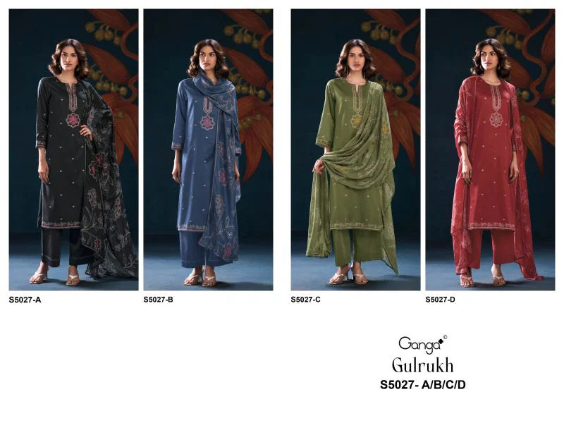 Ganga Gulrukh 5027 Cotton Satin Printed Handwork Salwar Kameez
