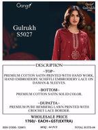 Ganga Gulrukh 5027 Cotton Satin Printed Handwork Salwar Kameez