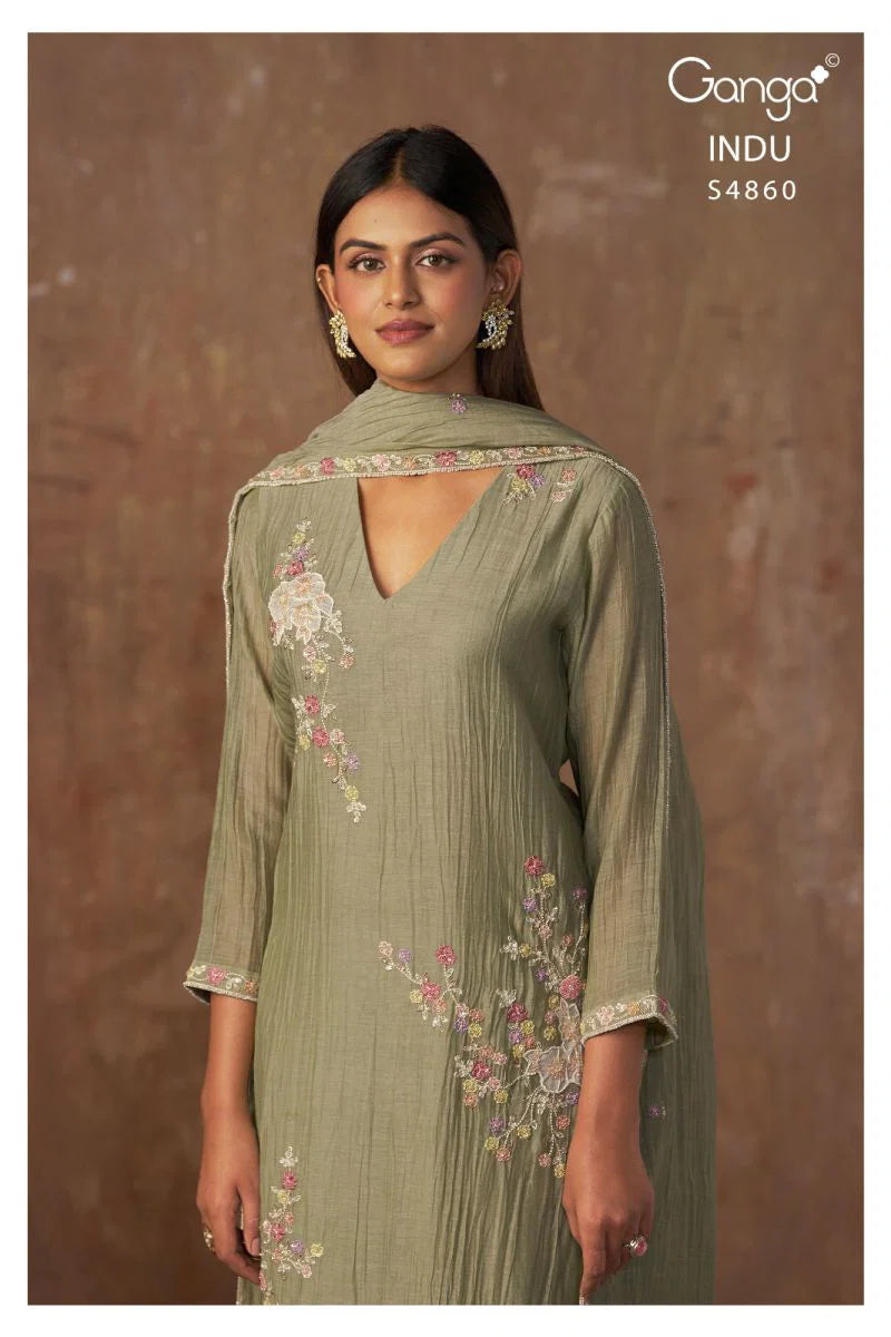 Ganga Indu 4860 Banarasi Mul Beads Embroidered Salwar Kameez