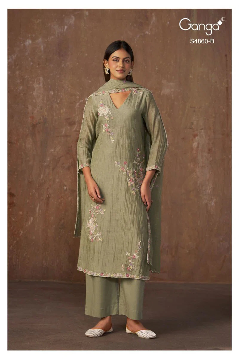 Ganga Indu 4860 Banarasi Mul Beads Embroidered Salwar Kameez