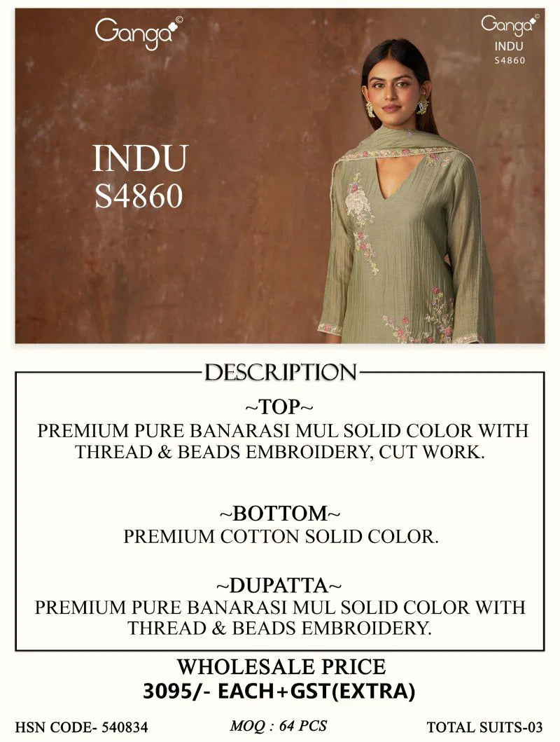 Ganga Indu 4860 Banarasi Mul Beads Embroidered Salwar Kameez