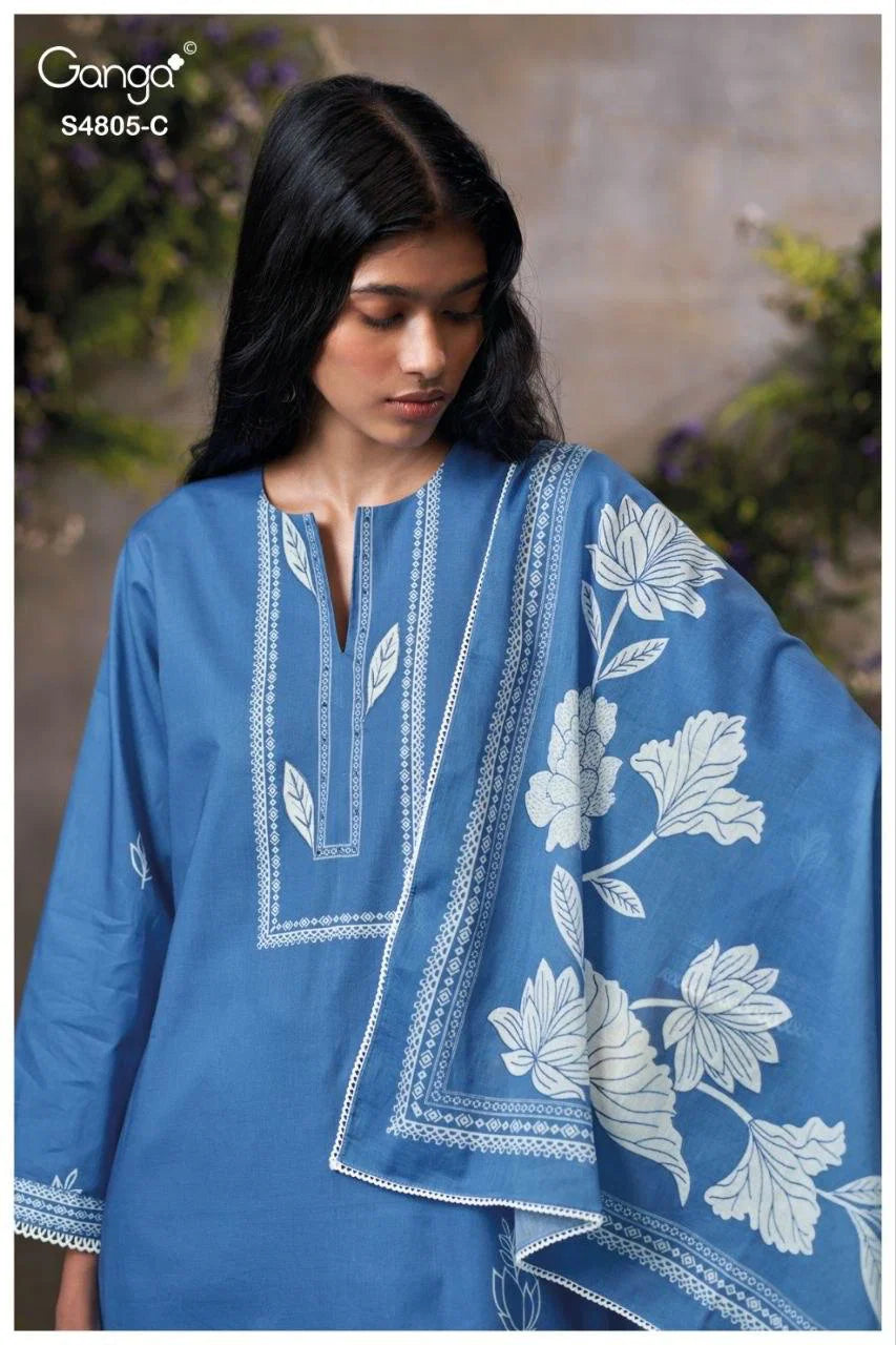 Ganga Ishmita 4805 Cotton Printed Embroidered Salwar Kameez