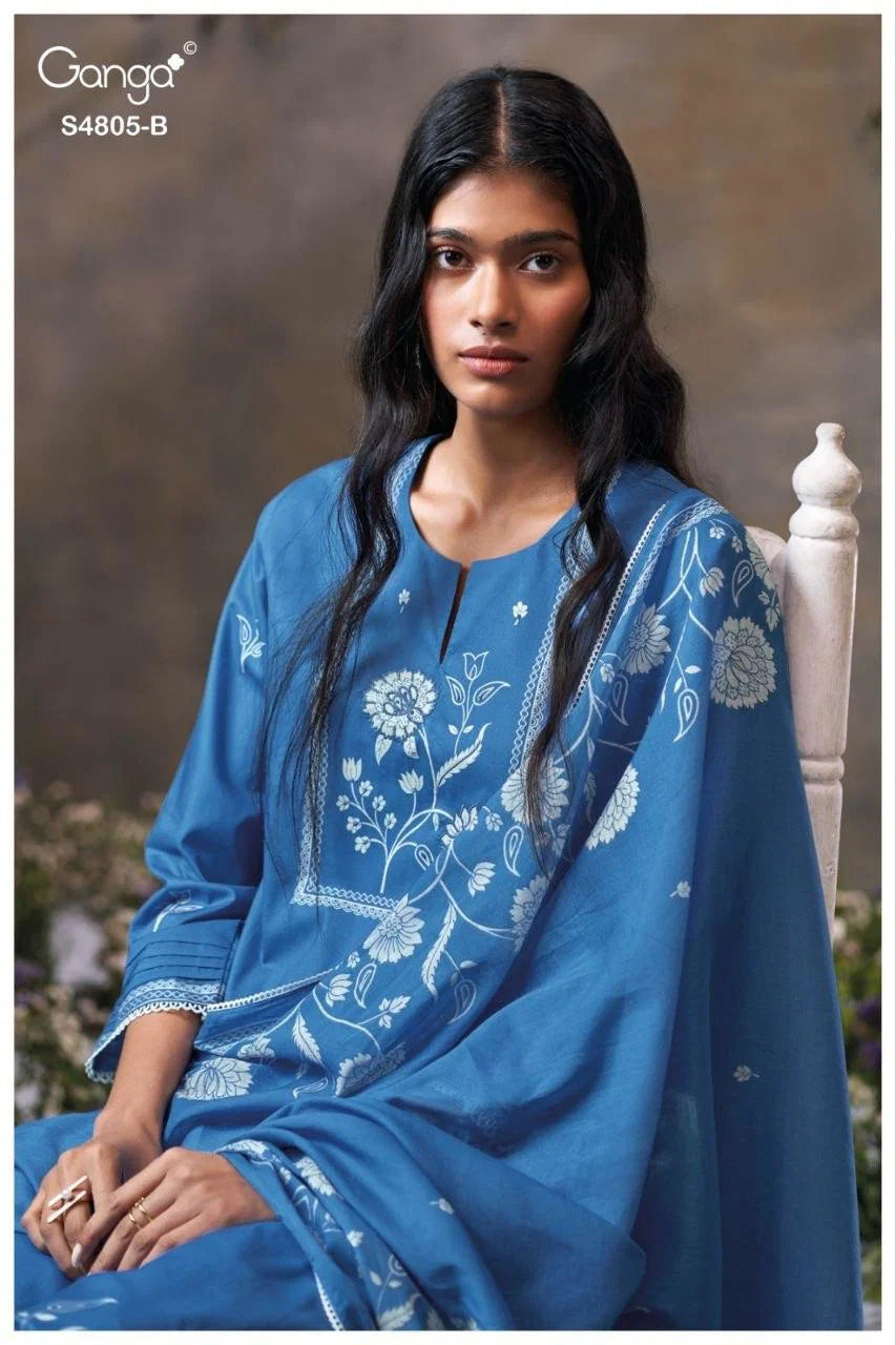 Ganga Ishmita 4805 Cotton Printed Embroidered Salwar Kameez