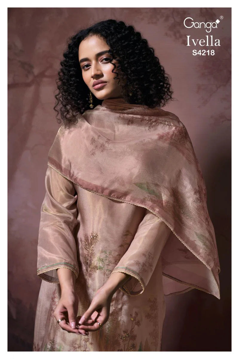 Ganga Ivella 4218 Bemberg Silk Jacquard Printed Salwar Kameez