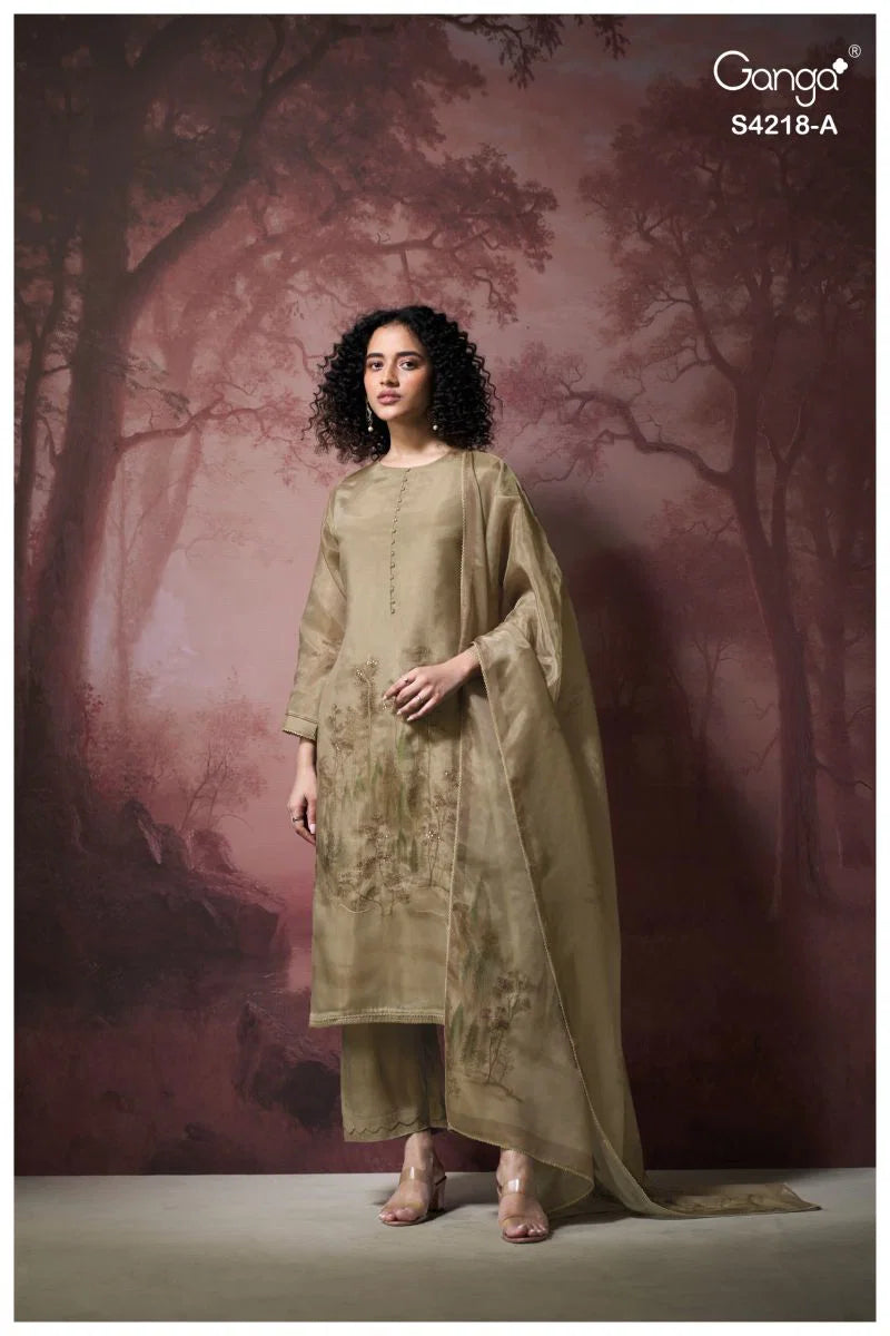 Ganga Ivella 4218 Bemberg Silk Jacquard Printed Salwar Kameez