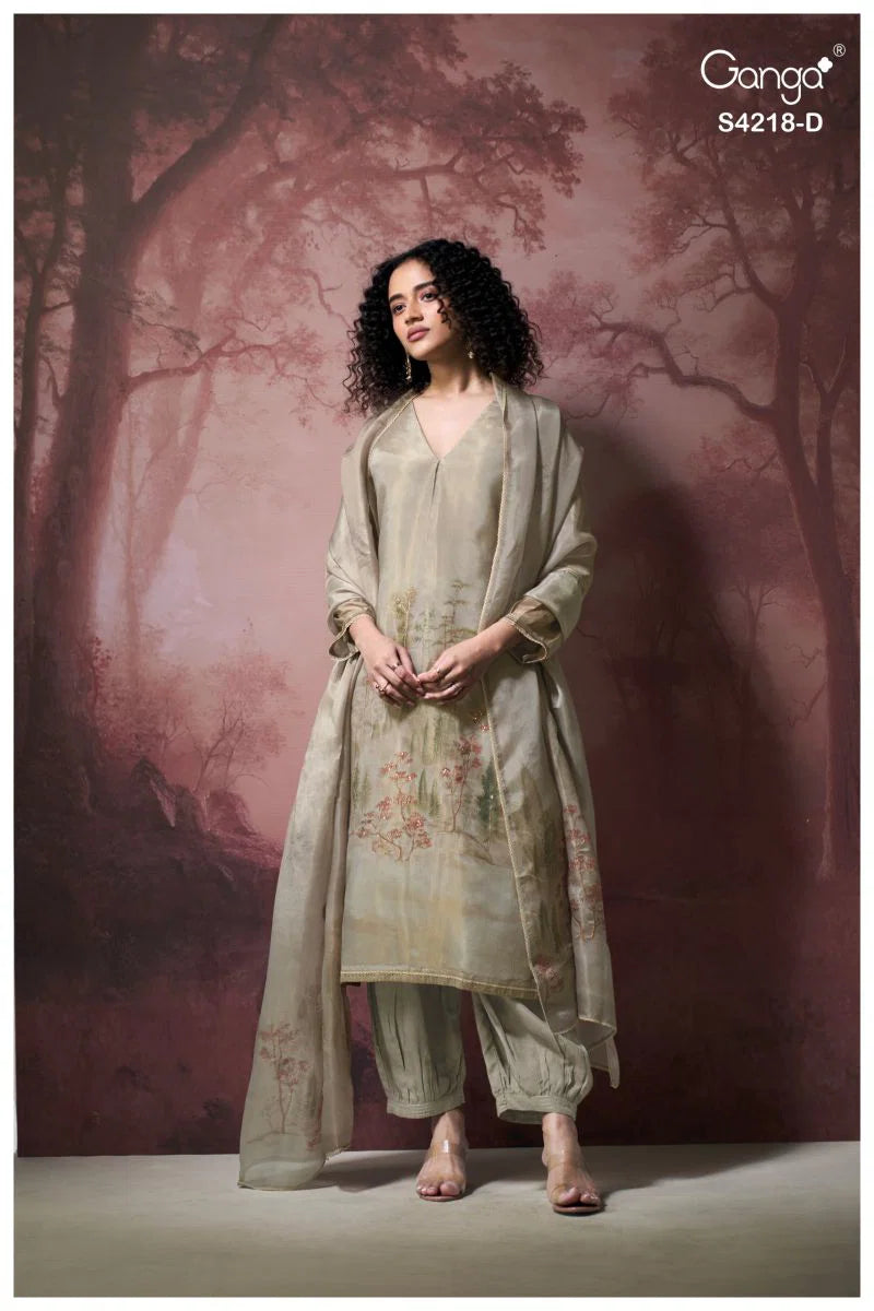 Ganga Ivella 4218 Bemberg Silk Jacquard Printed Salwar Kameez