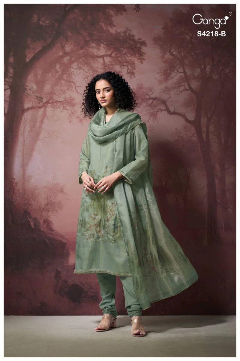 Ganga Ivella 4218 Bemberg Silk Jacquard Printed Salwar Kameez