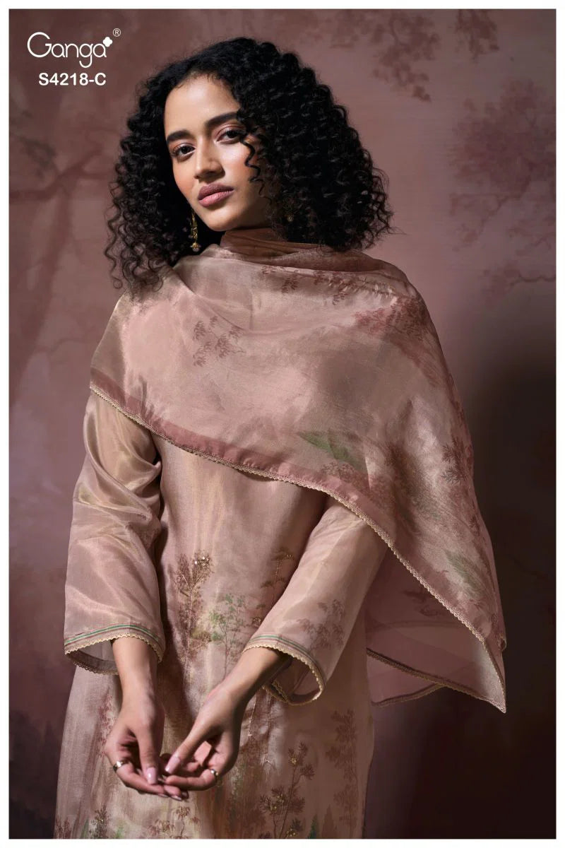 Ganga Ivella 4218 Bemberg Silk Jacquard Printed Salwar Kameez