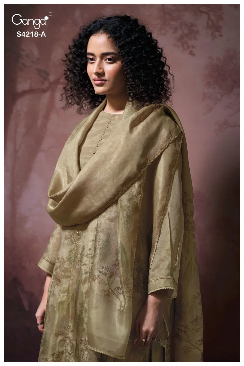 Ganga Ivella 4218 Bemberg Silk Jacquard Printed Salwar Kameez
