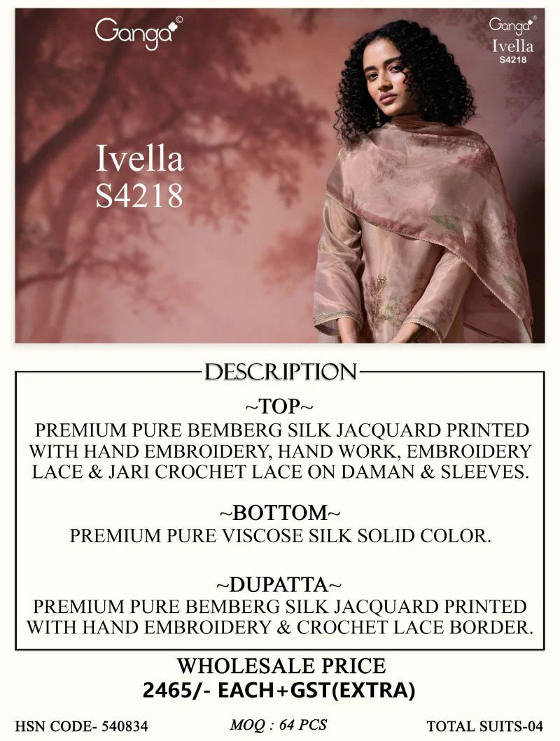 Ganga Ivella 4218 Bemberg Silk Jacquard Printed Salwar Kameez