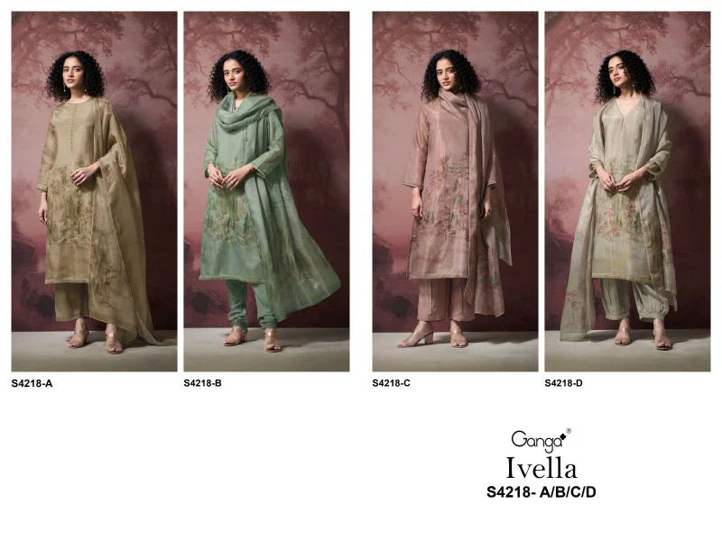 Ganga Ivella 4218 Bemberg Silk Jacquard Printed Salwar Kameez