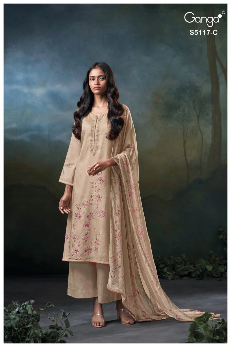 Ganga Jazel 5117 Cotton Satin Embroidered Salwar Kameez
