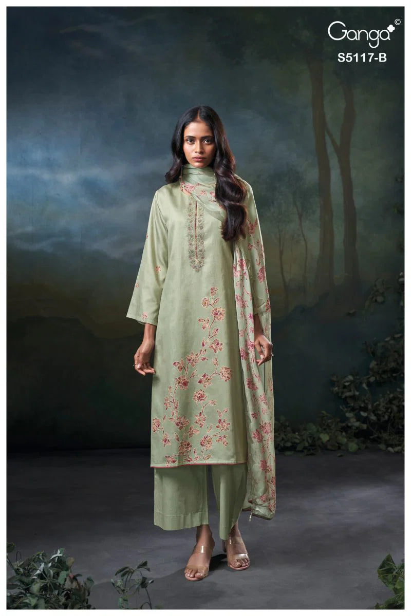 Ganga Jazel 5117 Cotton Satin Embroidered Salwar Kameez