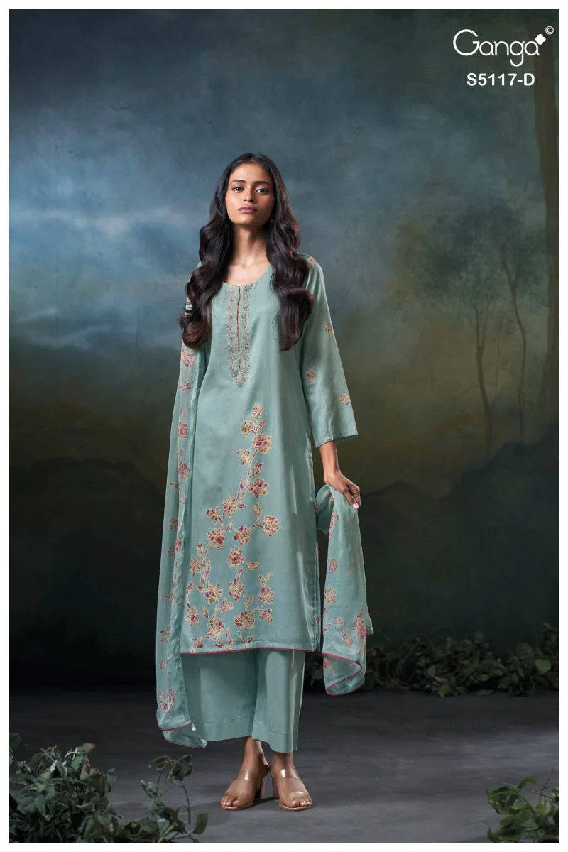 Ganga Jazel 5117 Cotton Satin Embroidered Salwar Kameez